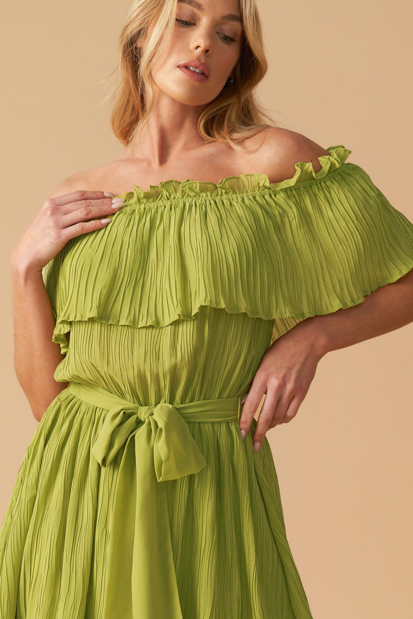 Just One More Woven Mini Dress in lime, view 7 — Soul Flow Apparel