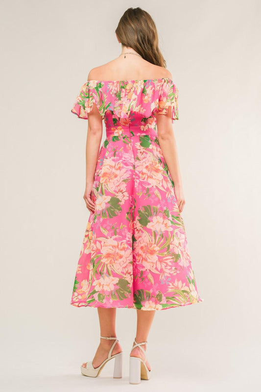 Happiest Here Woven Midi Dress in fuchsia, view 2 — Soul Flow Apparel