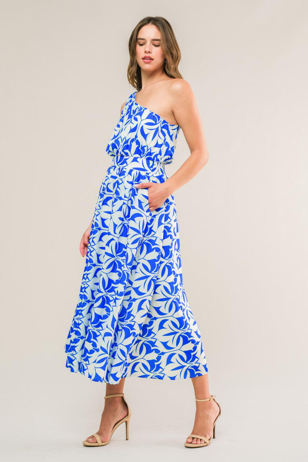 Feel the Beat Woven Midi Dress in ivory blue, view 5 — Soul Flow Apparel