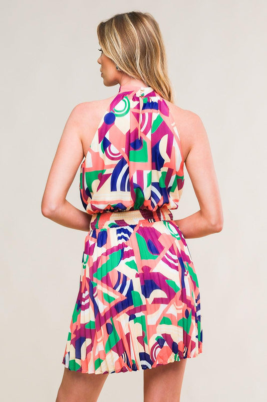 Sweetly Elevated Woven Mini Dress in navy purple, view 2 — Soul Flow Apparel