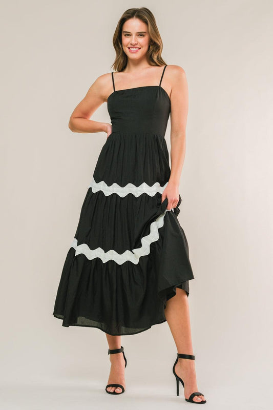 Summer Spritz Woven Midi Dress in black, view 5 — Soul Flow Apparel