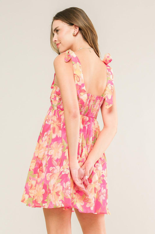 Talk of the Town Woven Mini Dress in fuchsia, view 2 — Soul Flow Apparel