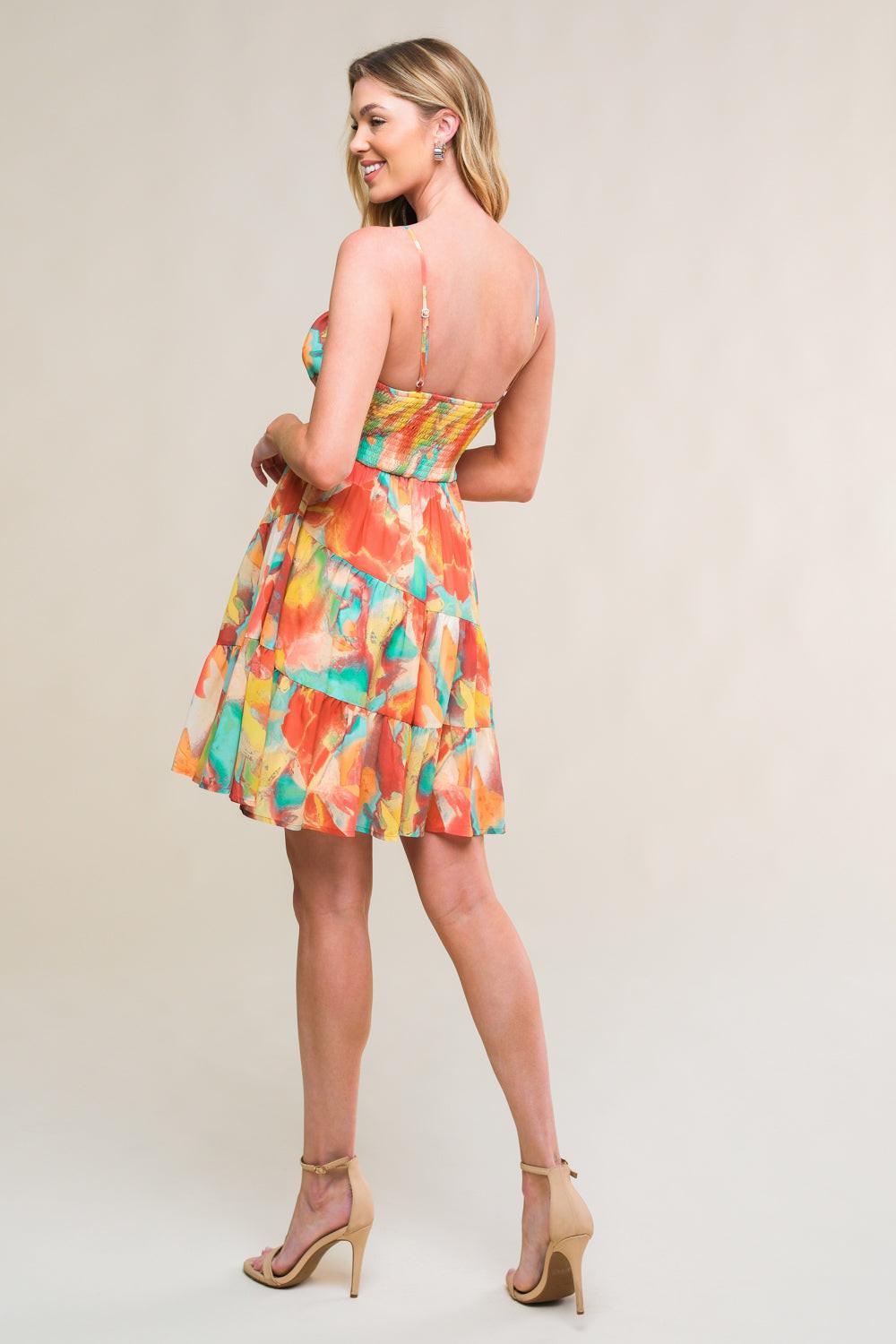Majestic Energy Woven Mini Dress in brown teal, view 6 — Soul Flow Apparel