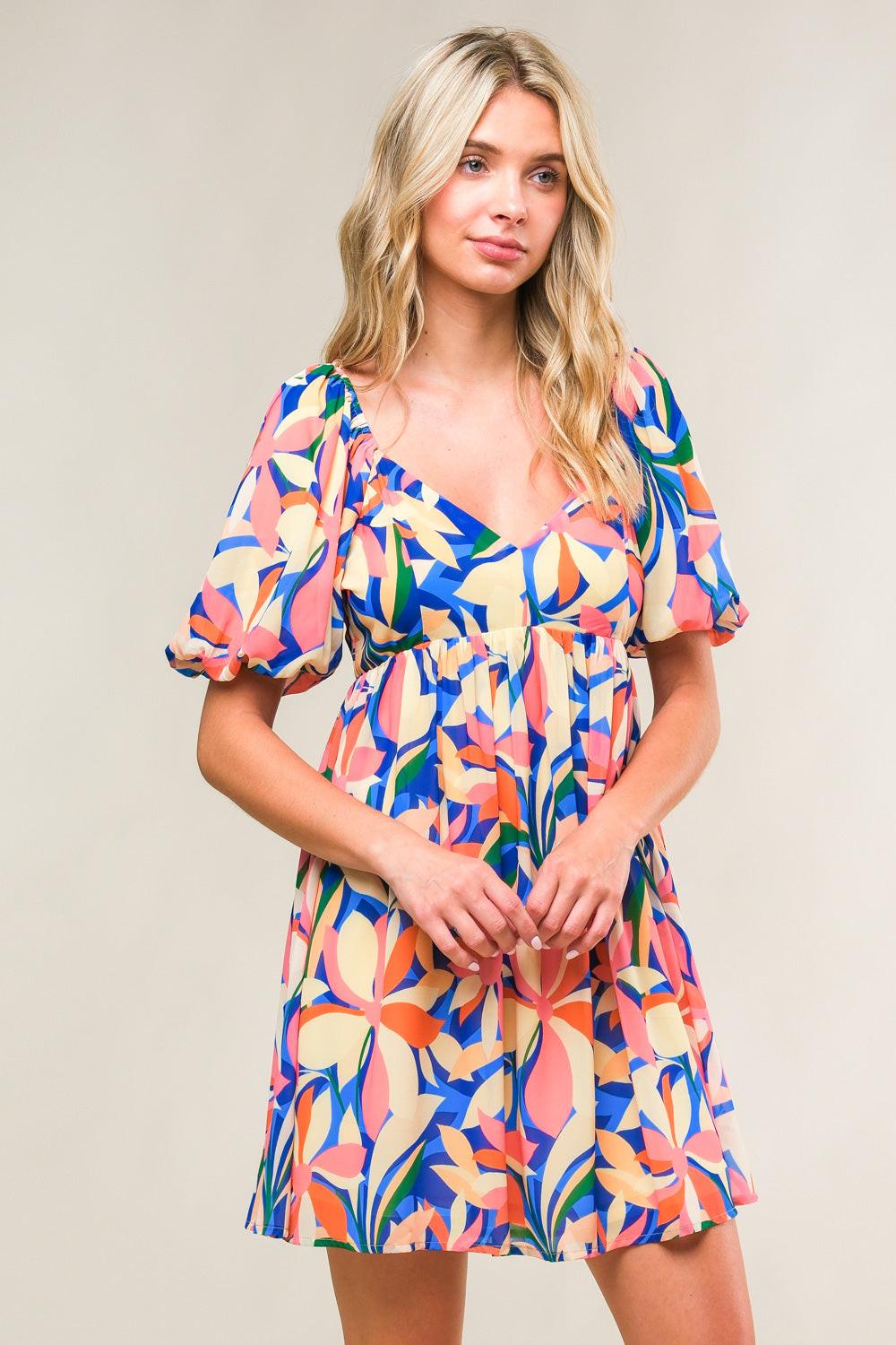 State of Bliss Woven Mini Dress in blue, view 3 — Soul Flow Apparel
