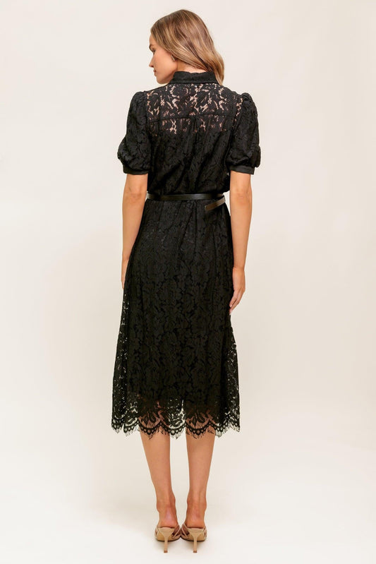 Timid to Tenacious Woven Lace Shirt Dress in black, view 6 — Soul Flow Apparel