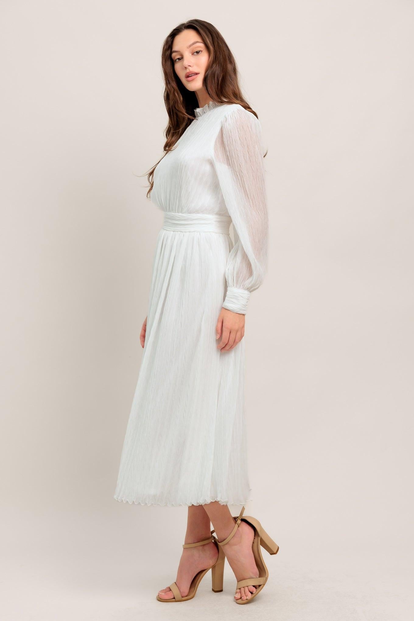 Forever Waiting Woven Midi Dress in white, view 3 — Soul Flow Apparel