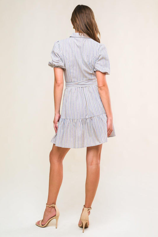 Adorable Presence Woven Mini Dress in white blue brown, view 6 — Soul Flow Apparel