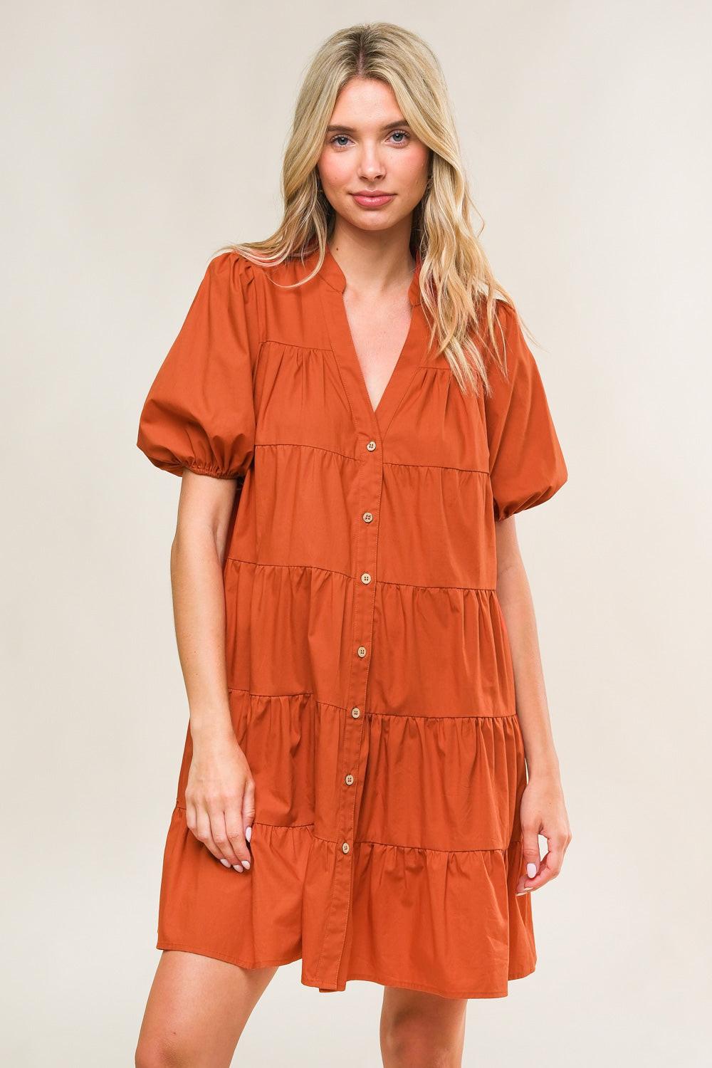 Miss American Pie Woven Mini Dress in rust, view 1 — Soul Flow Apparel