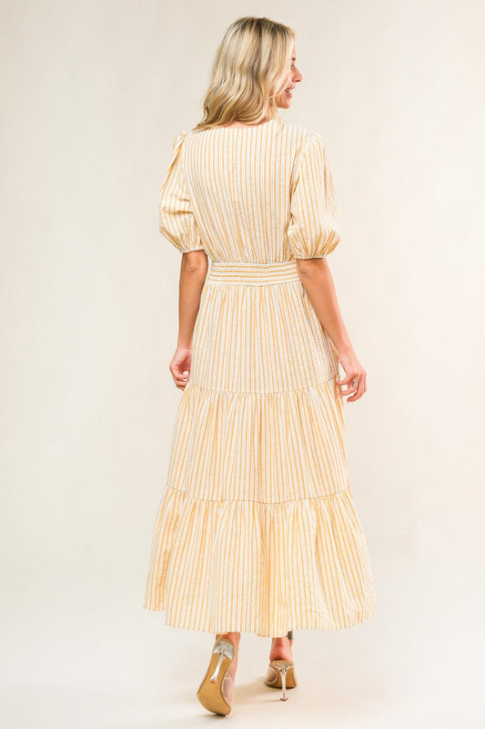 With the Girls Woven Midi Dress in mustard, view 2 — Soul Flow Apparel