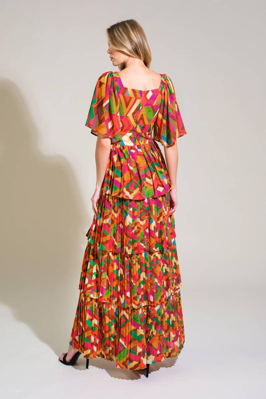 Coastal Dreams Woven Maxi Dress in orange green, view 2 — Soul Flow Apparel