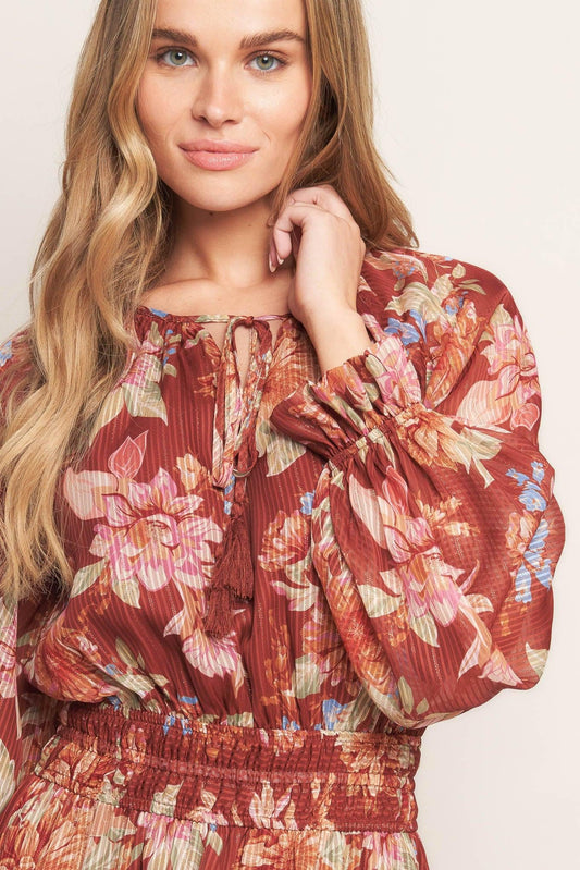 Forest Park Woven Midi Dress in brown, view 5 — Soul Flow Apparel