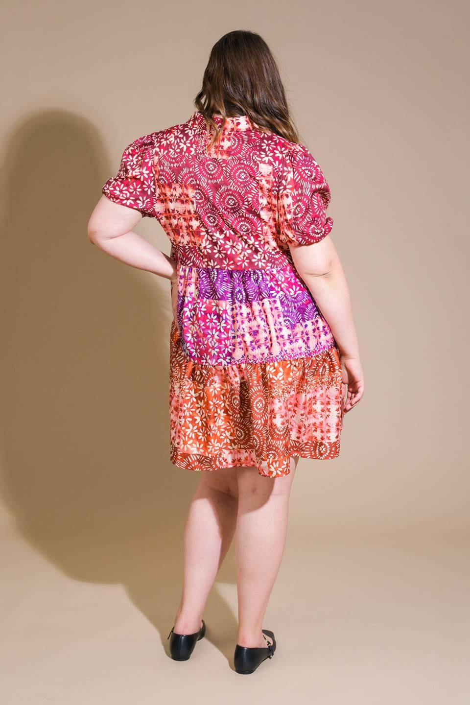 Keep It Interesting Woven Mini Dress in burgundy rust, view 2 — Soul Flow Apparel