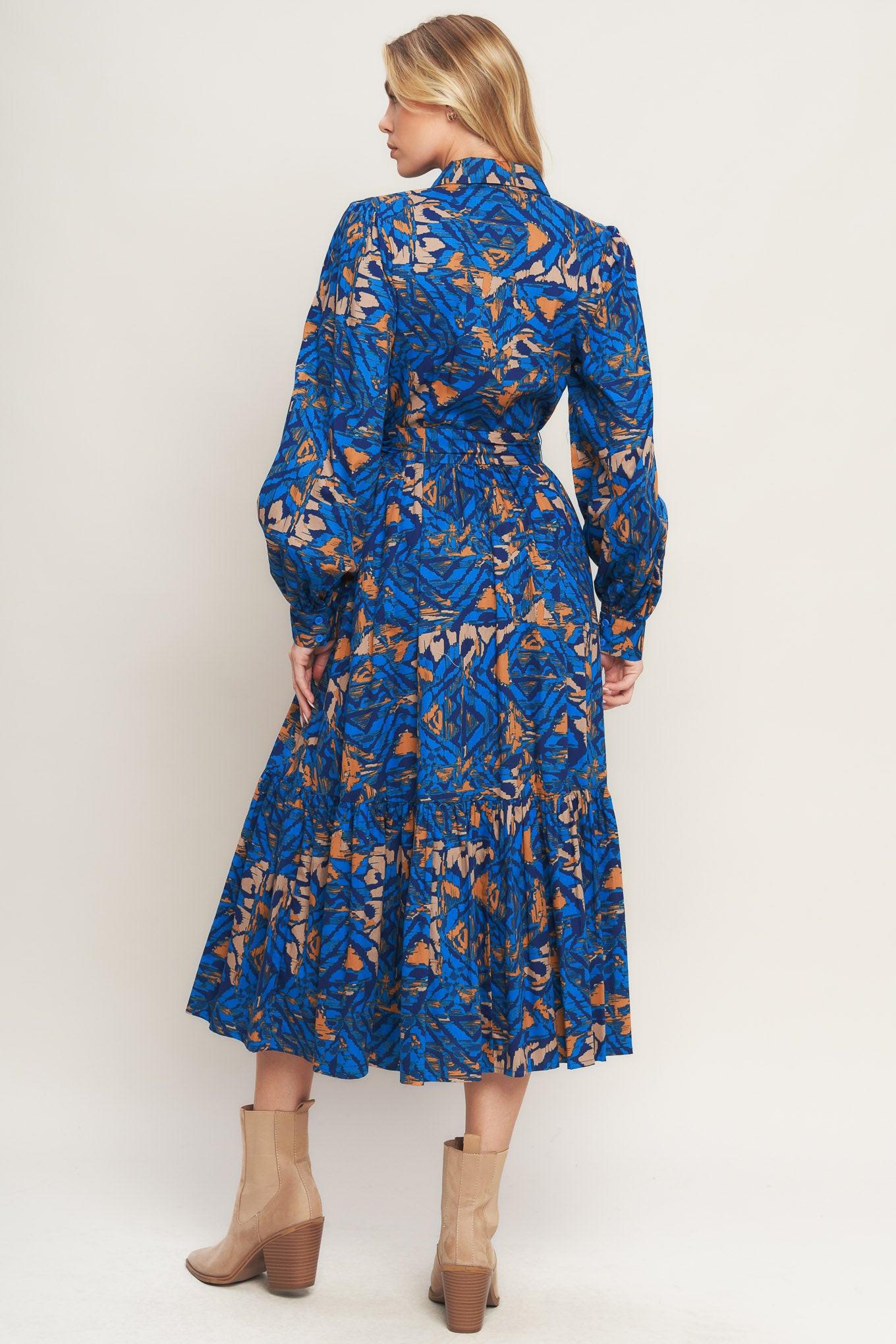 North Hills Woven Shirt Dress in blue rust, view 6 — Soul Flow Apparel