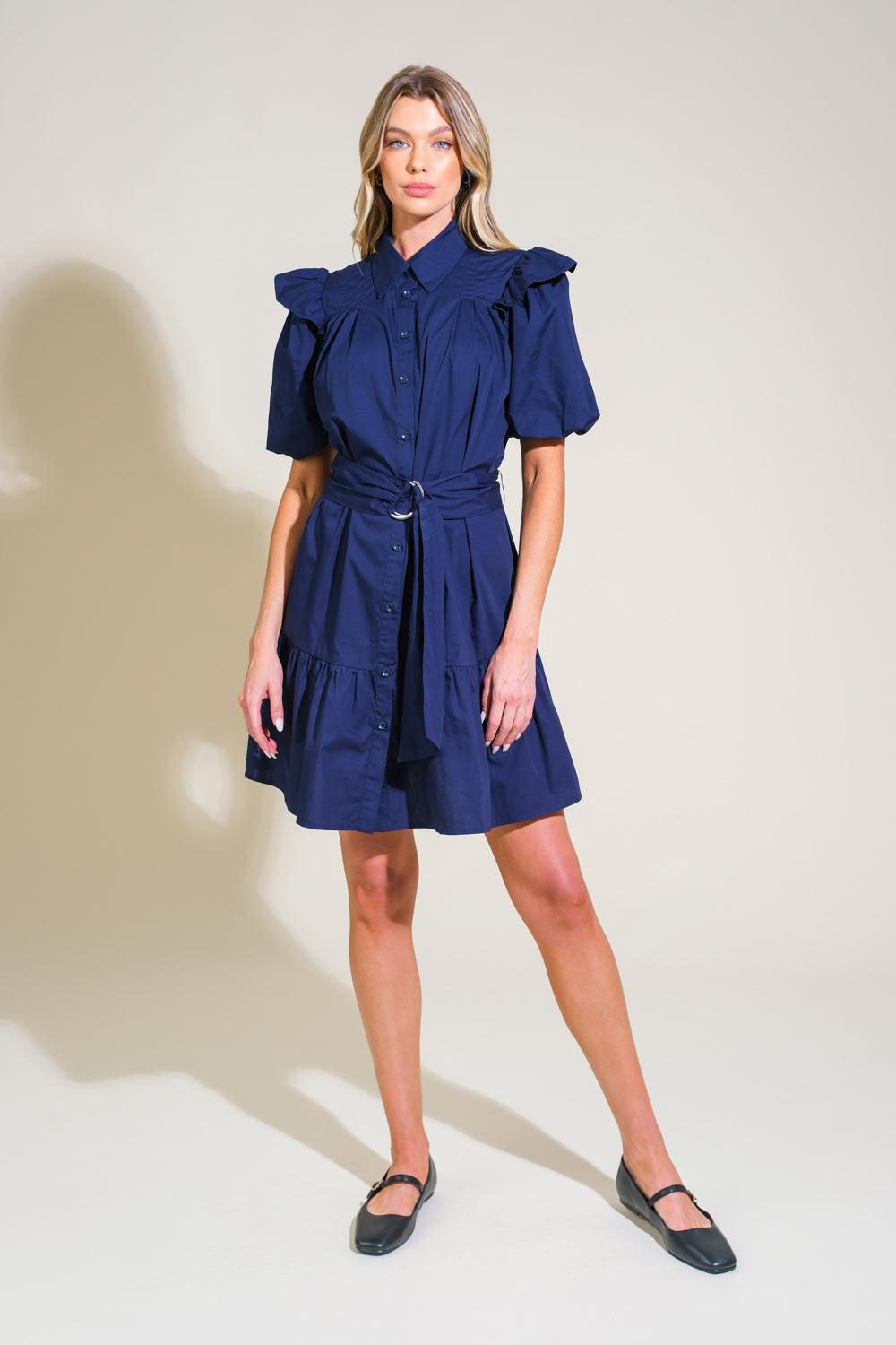 Iridescent Dream Woven Mini Dress in navy, view 4 — Soul Flow Apparel