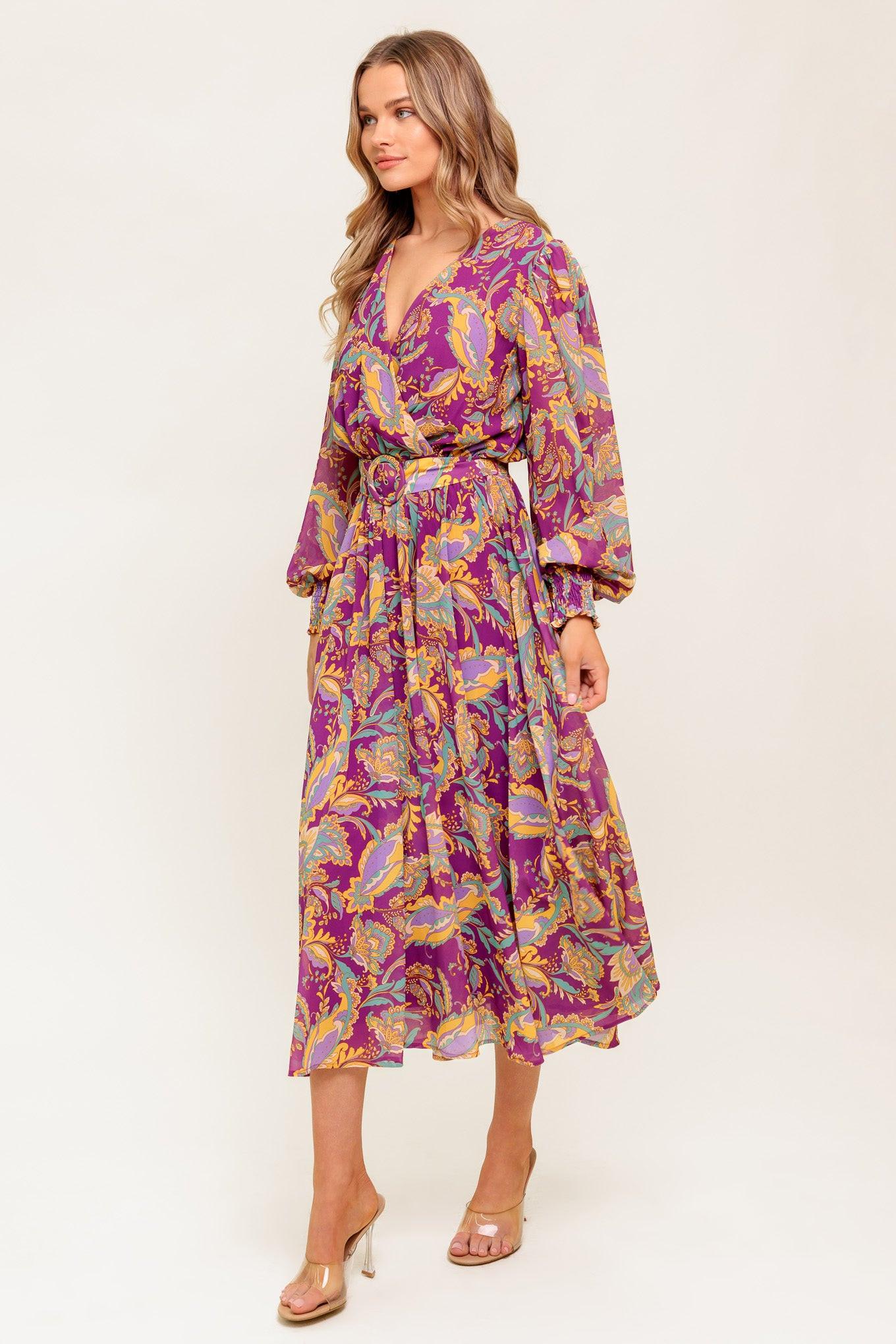 Going with Elegance Woven Midi Dress in purple, view 5 — Soul Flow Apparel