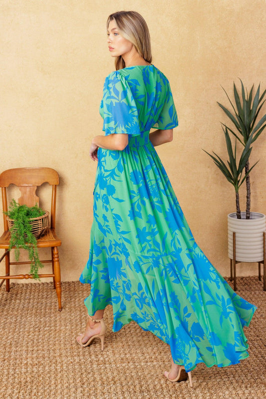 Forever Daydreaming Woven Midi Dress in green blue, view 5 — Soul Flow Apparel