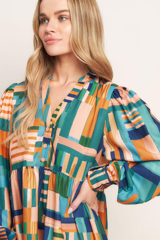 Effortless Selection Woven Mini Dress in green rust, view 5 — Soul Flow Apparel