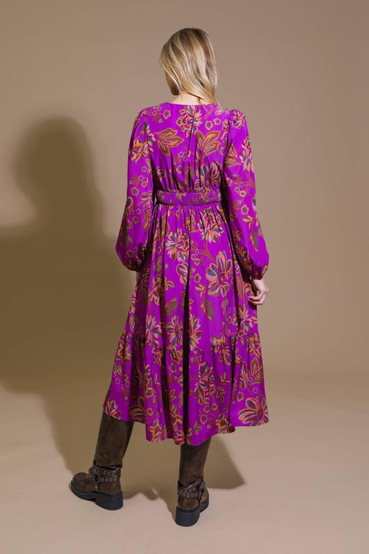 Elegantly Elevated Woven Midi Dress in lavender, view 2 — Soul Flow Apparel