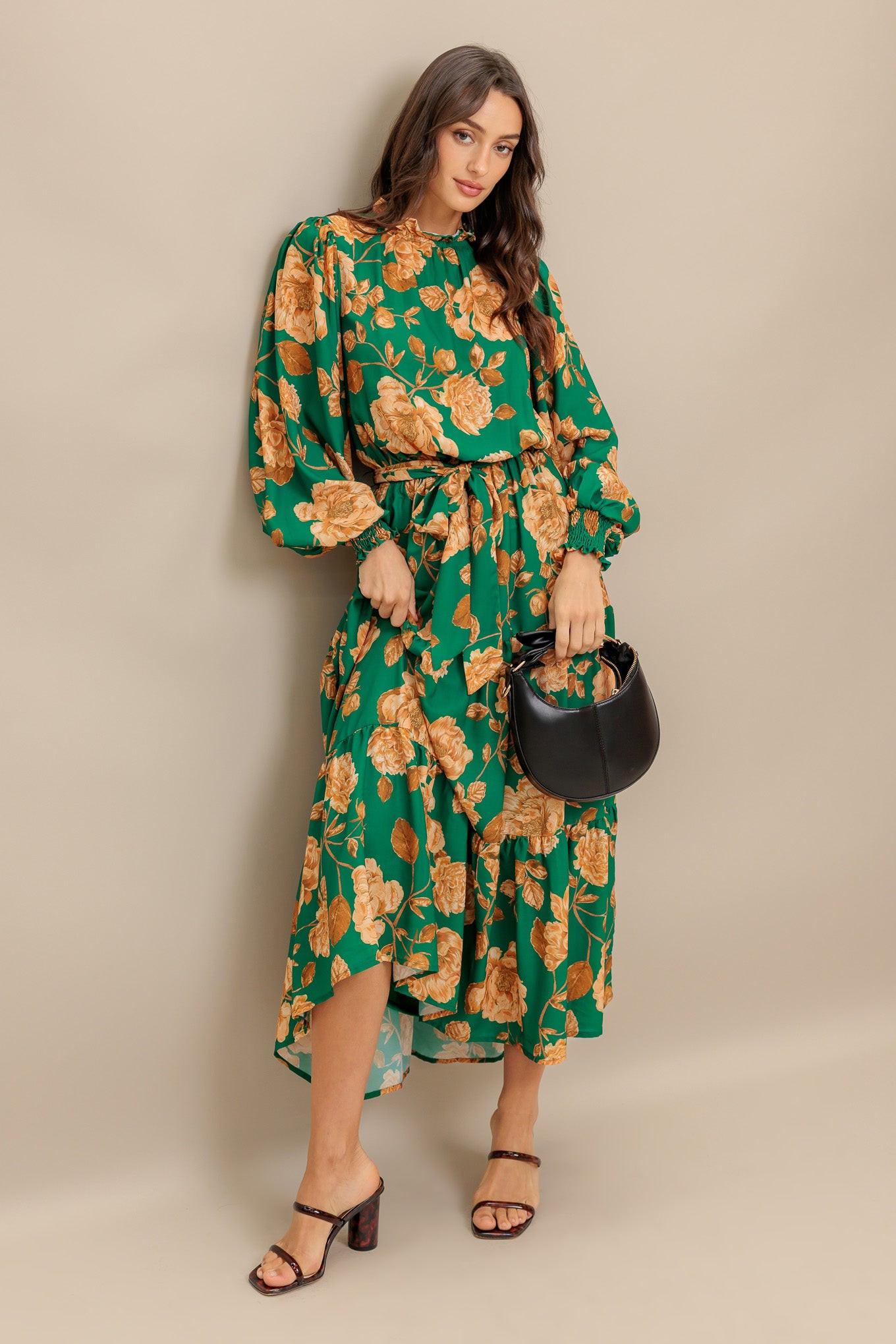 Songs About You Woven Midi Dress in green, view 6 — Soul Flow Apparel