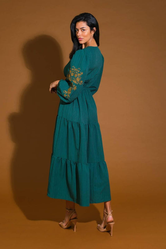 Young Love Woven Midi Dress in green, view 2 — Soul Flow Apparel