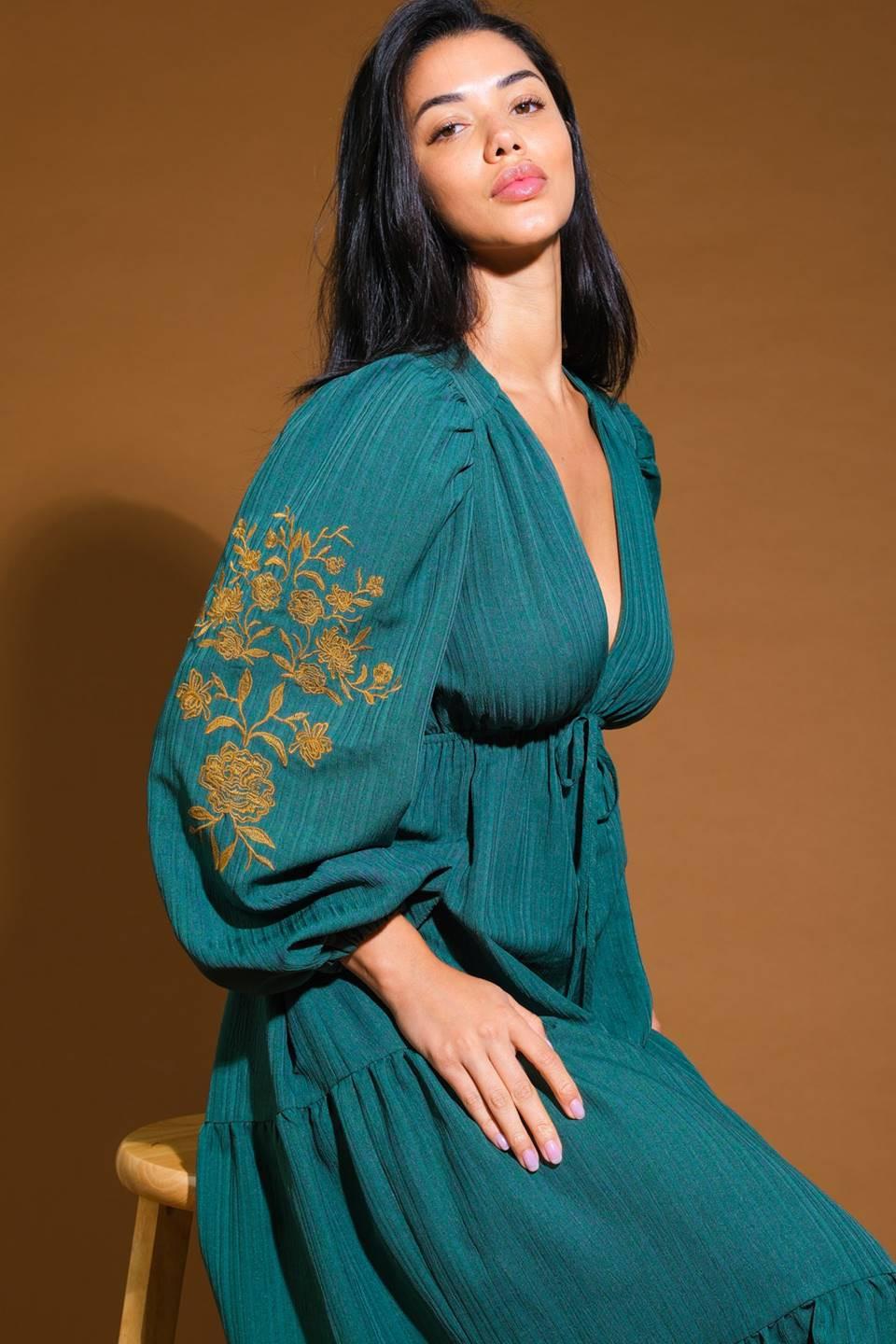 Young Love Woven Midi Dress in green, view 4 — Soul Flow Apparel