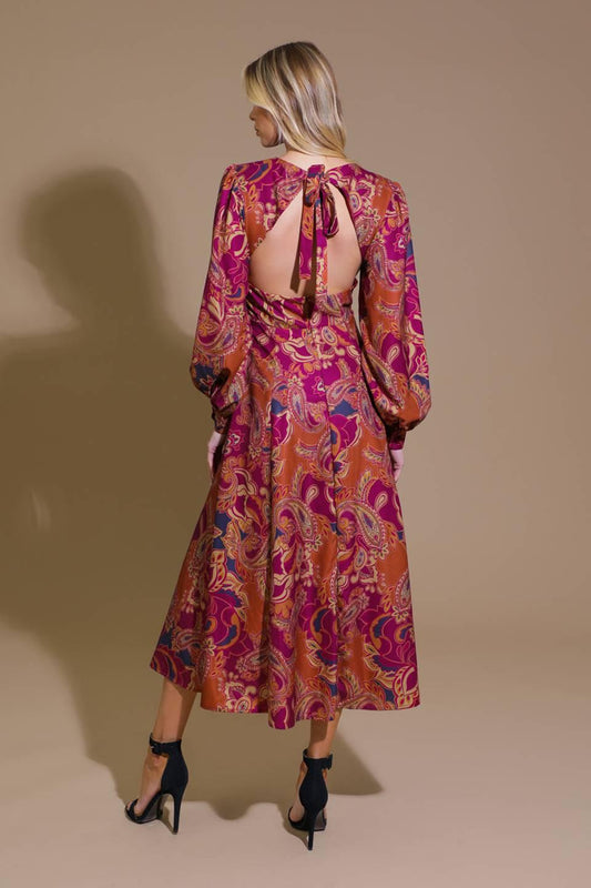 Forevermore Woven Midi Dress in rust magenta, view 2 — Soul Flow Apparel