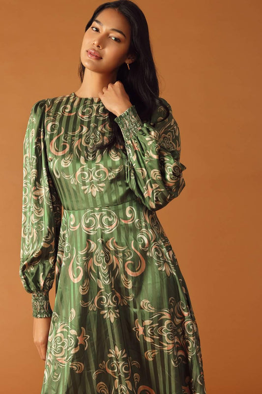 Moments of Clarity Woven Midi Dress in olive, view 2 — Soul Flow Apparel