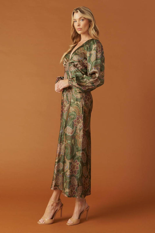 Stick Season Woven Midi Dress in olive, view 2 — Soul Flow Apparel