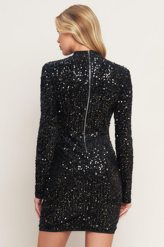 Whims of Fate Sequin Mini Dress in black, view 2 — Soul Flow Apparel