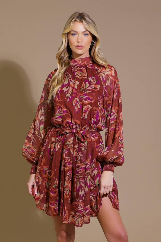 Artistic Essence Woven Mini Dress in terra cotta, view 1 — Soul Flow Apparel