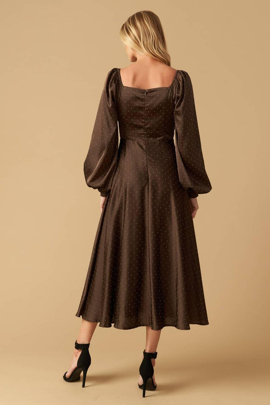 Romantic Lover Embellished Woven Midi Dress in brown, view 4 — Soul Flow Apparel