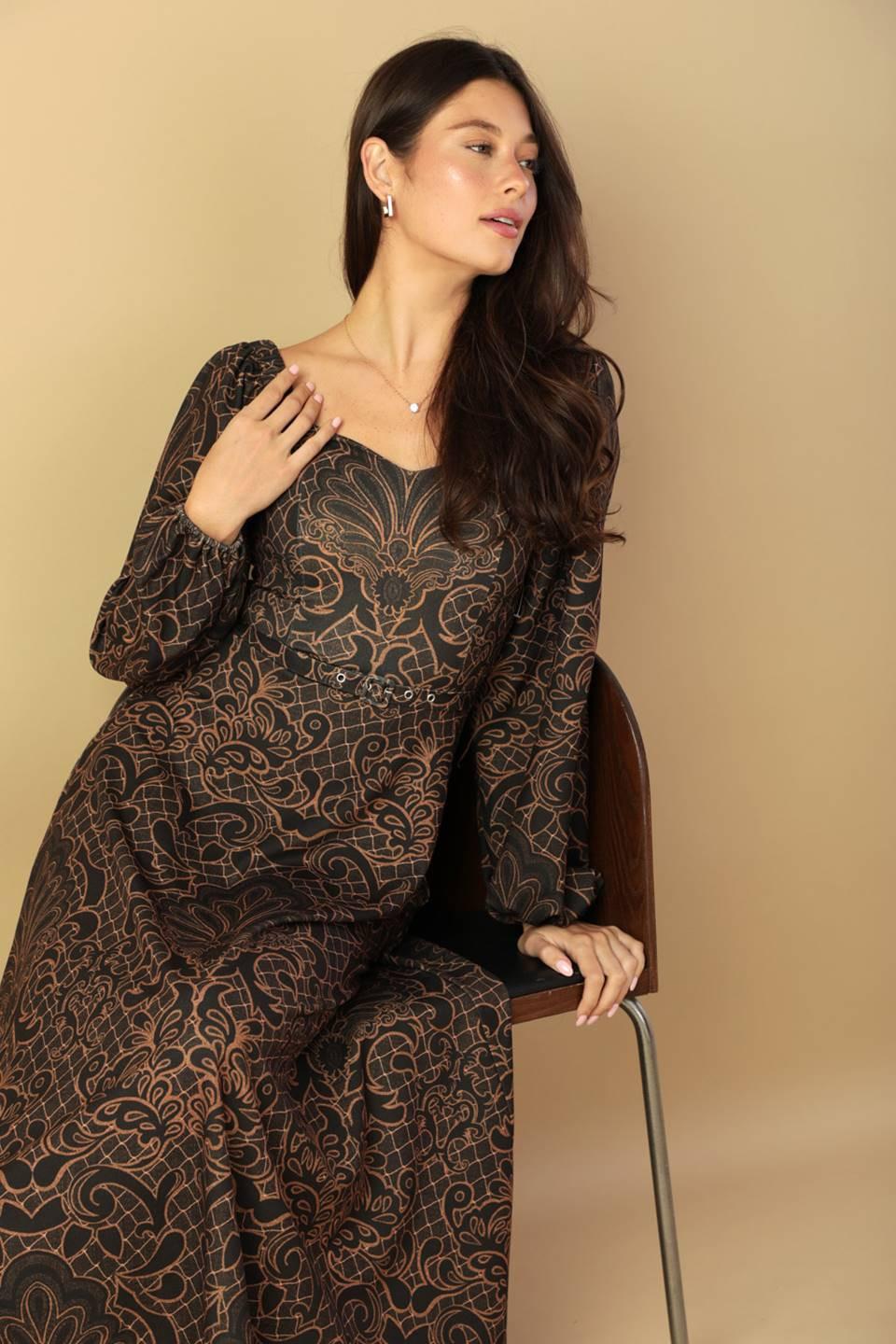 Rustic Allure Woven Midi Dress in brown, view 6 — Soul Flow Apparel