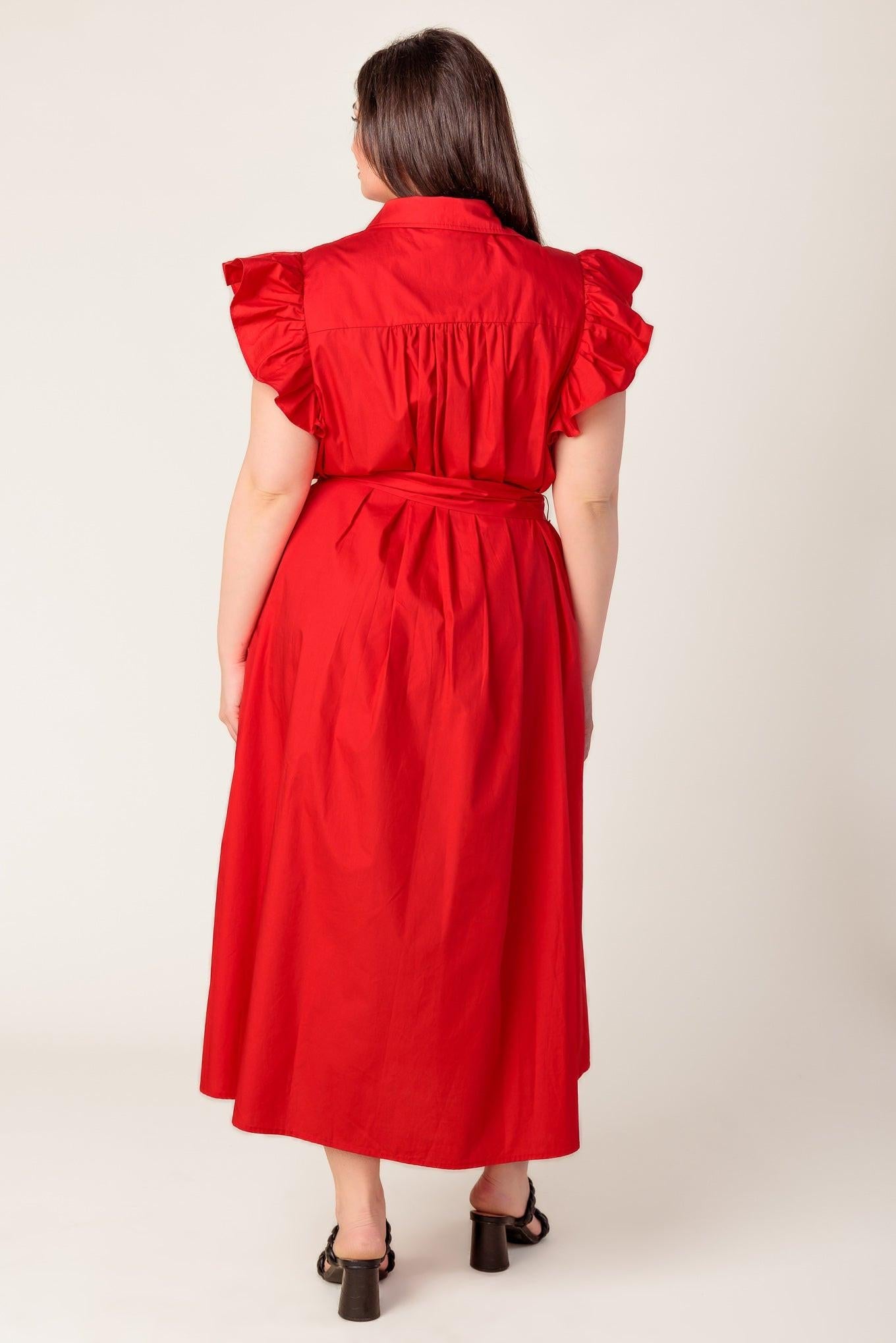 Glimpse in Time Woven Midi Dress in red, view 7 — Soul Flow Apparel