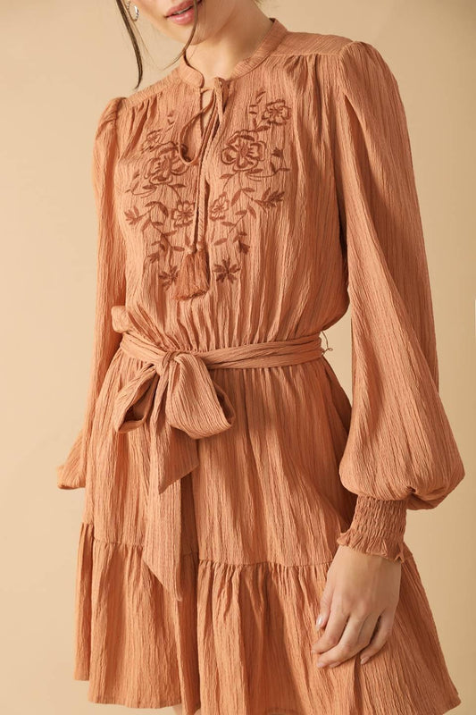 Wandering Mind Woven Mini Dress in dusty terra cotta, view 6 — Soul Flow Apparel