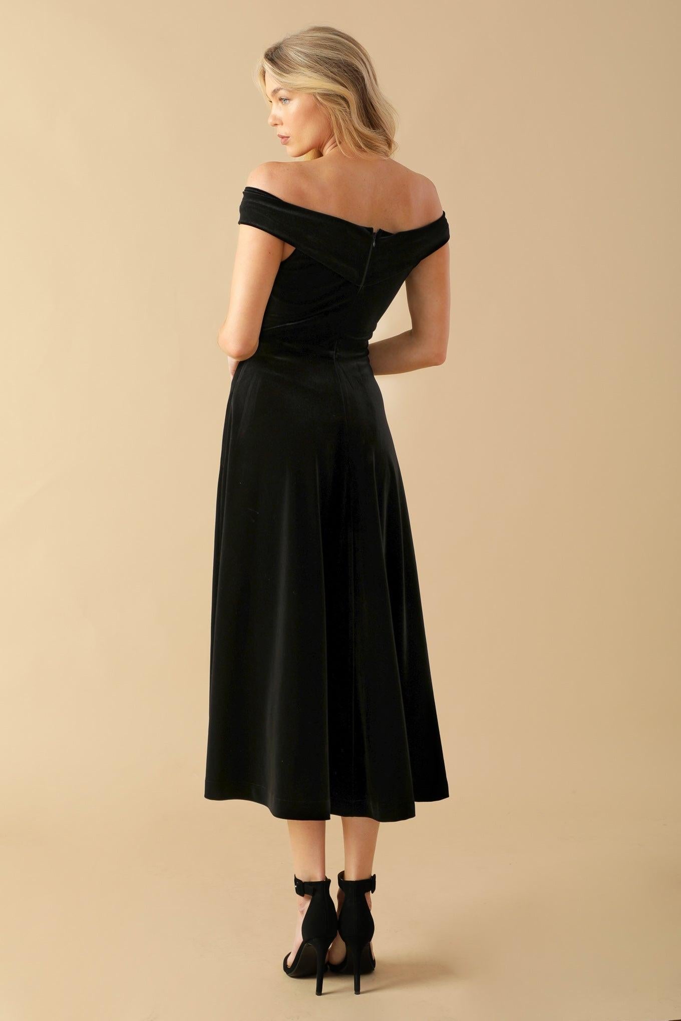 Be There for You Velvet Midi Dress in black red, view 2 — Soul Flow Apparel