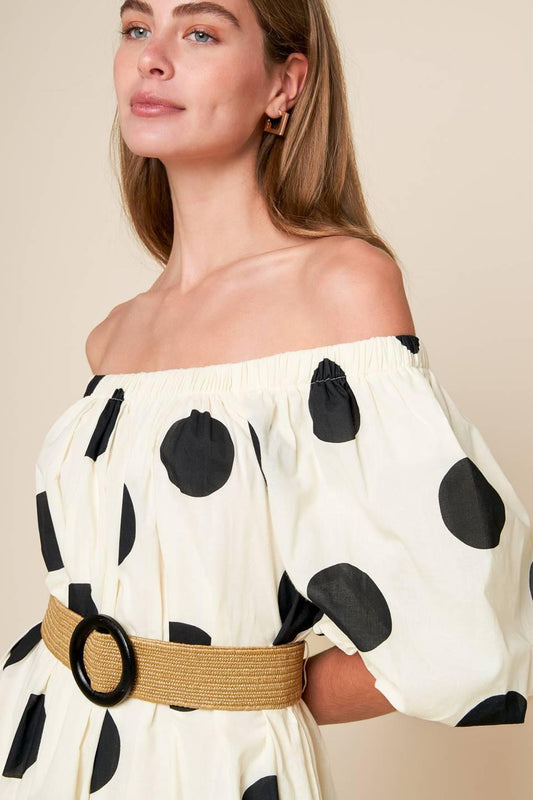 HUMMINGBIRD'S HAVEN OFF WHITE WOVEN MIDI DRESS