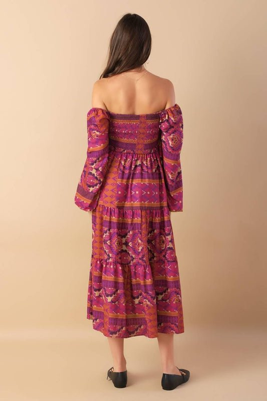 Mellow Moments Woven Midi Dress in magenta, view 5 — Soul Flow Apparel