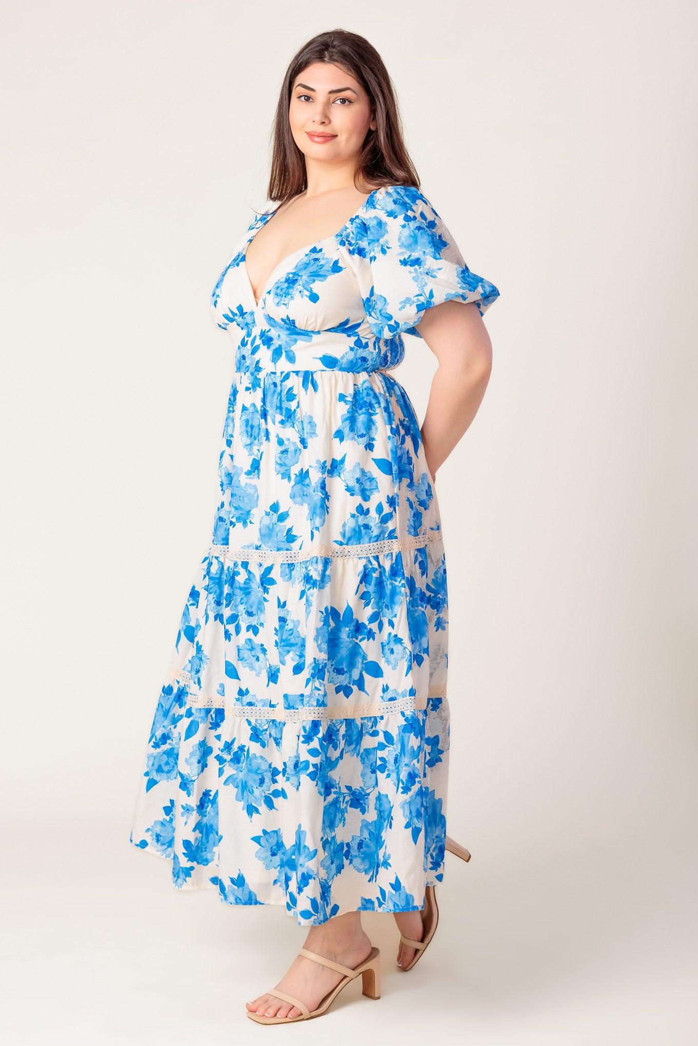 Blooming Day Woven Midi Dress in ivory blue, view 6 — Soul Flow Apparel