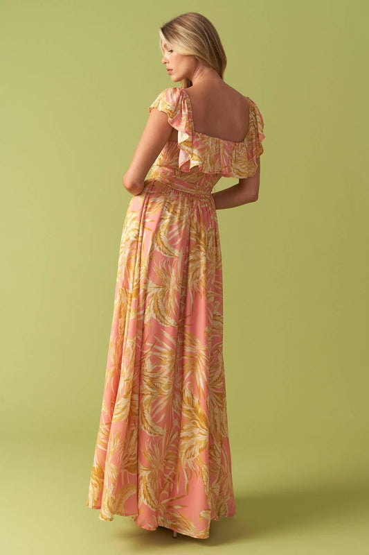 The Art of Balance Woven Midi Dress in pink yellow, view 7 — Soul Flow Apparel