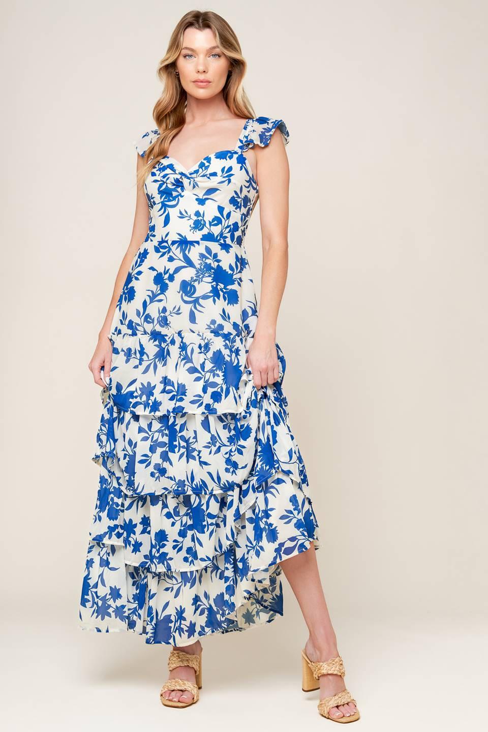 Captivating Personality Woven Maxi Dress in ivory blue, view 1 — Soul Flow Apparel