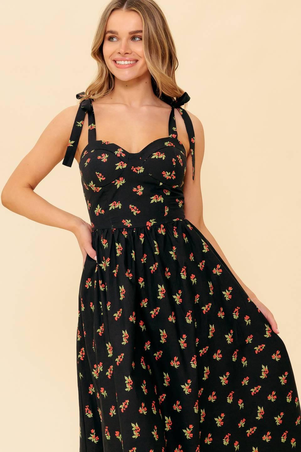 Enchanting Moments Woven Mdi Dress in black red, view 6 — Soul Flow Apparel