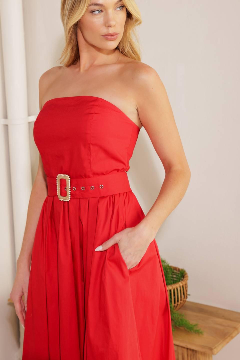 Days That Fade Woven Midi Dress in red, view 6 — Soul Flow Apparel