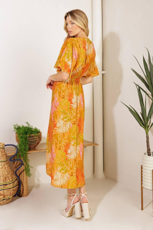 Budding Hearts Woven Midi Dress in mustard multi, view 7 — Soul Flow Apparel