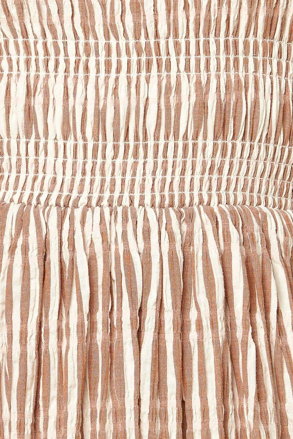 Valhalla Brown Striped Woven Midi Dress in ivory, fabric swatch — Soul Flow Apparel