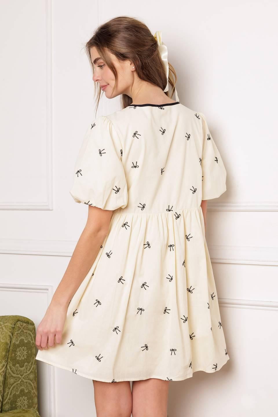 A Day At the Vineyard Woven Mini Badydoll Dress in ivory, view 8 — Soul Flow Apparel