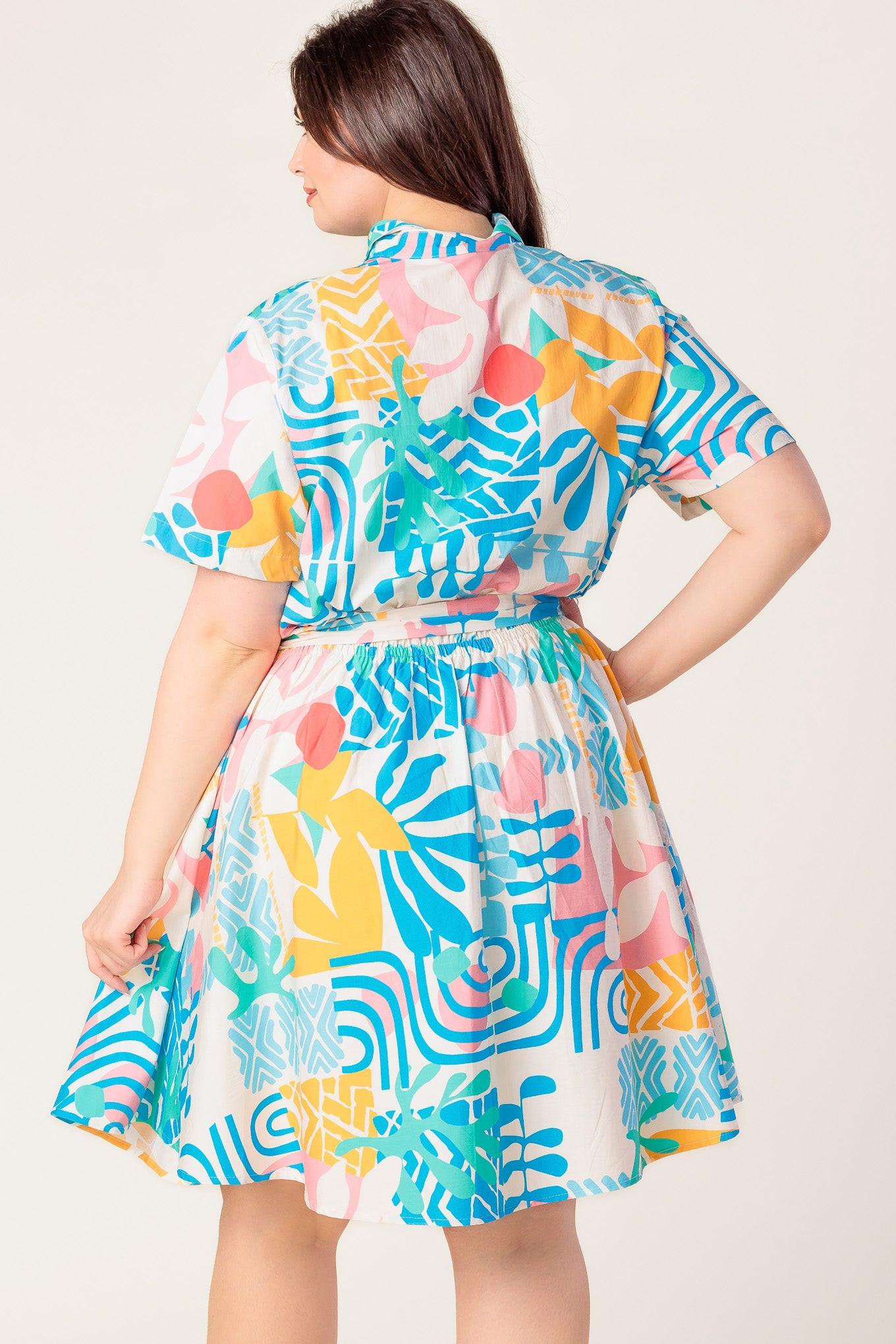 Garden Social Woven Mini Dress in off-white multi, view 6 — Soul Flow Apparel