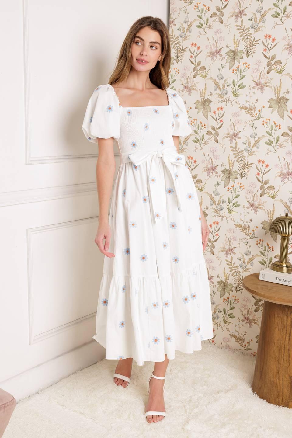 Luxe Lagoon Embroidered Midi Dress in ivory, view 2 — Soul Flow Apparel