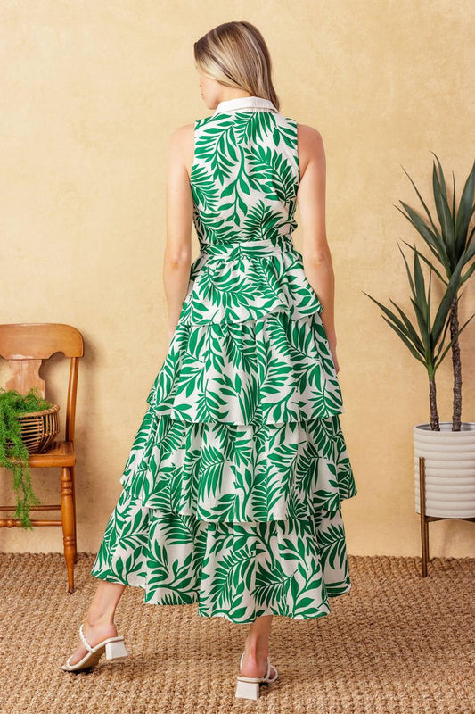 Park Avenue Woven Woven Midi Dress in ivory green, view 4 — Soul Flow Apparel