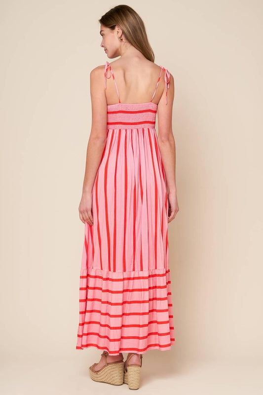 Speak Now Woven Midi Dress in pink red, view 4 — Soul Flow Apparel
