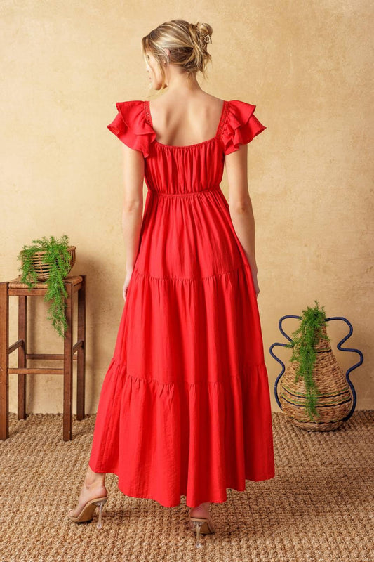 Get with It Woven Midi Dress in red, view 5 — Soul Flow Apparel